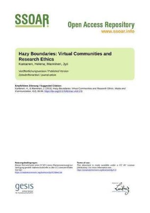 Hazy Boundaries: Virtual Communities and Research Ethics