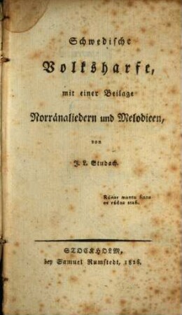 Schwedische Volksharfe : mit e. Beil. Norränaliedern und Melodien