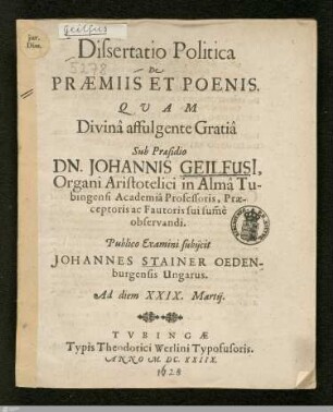Dissertatio Politica De Praemiis Et Poenis
