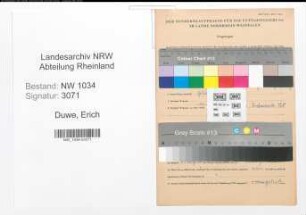 Entnazifizierung Erich Duwe , geb. 22.08.1909 (Stabsfeldwebel)