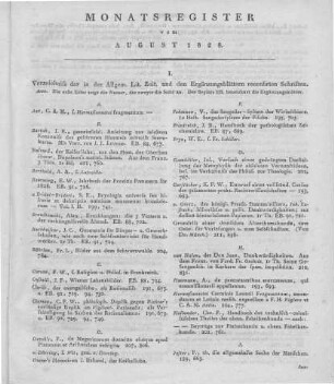 Monatsregister vom August 1828