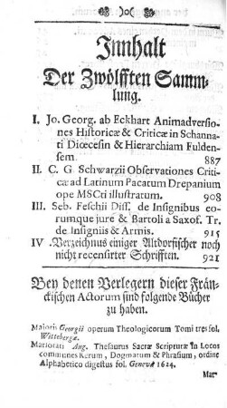 Innhalt der Zwölfften Sammlung.