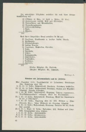 Anlage 6. Arbeiten und Zusammenkünfte nach der Zeitfolge.