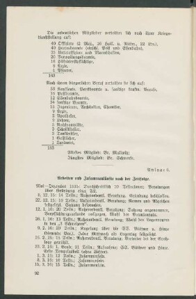 Anlage 6. Arbeiten und Zusammenkünfte nach der Zeitfolge.