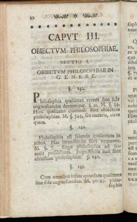 Caput III. Obiectum Philosophiae.