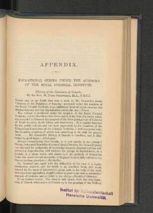 1. Educational Series unter the auspices of the Royal Colonial Institute. Press Notices.