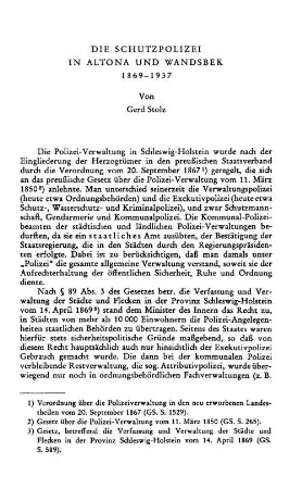 Die Schutzpolizei in Altona und Wandsbek 1869 - 1937