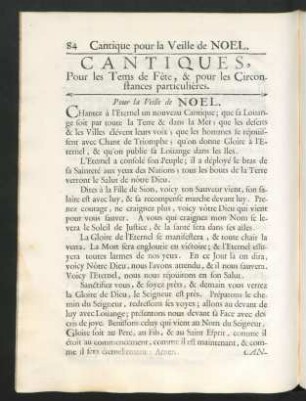 Cantiques, Pour les Tems de Fête, & pour les Circonstances particulieres