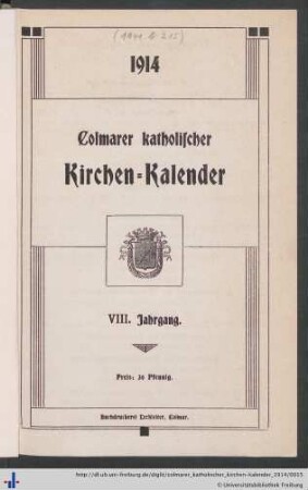 VIII. Jahrgang: Colmarer katholischer Kirchen-Kalender