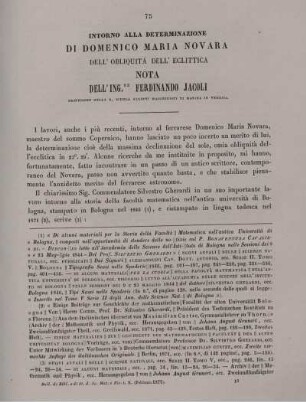 Intorno alla determinazione di Domenico Maria Novara dell' obliquità dell' eclittica.