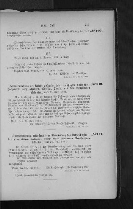 Bekanntmachung des Reichs-Postamts, betr. ermäßigter Tarif für Postpackete nach Algerien, Corsika, Tunis, und den französischen Kolonien