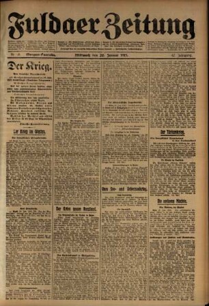 Erste Ausgabe vom Mittwoch, den 20. Januar 1915.