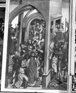 Marienaltar: Verkündigung, Geburt Christi, Anbetung, heilige Sippe (1. Wandlung des Marienaltars); Christus am Ölberg, Dornenkrönung, Kreuzigung, Kreuztragung (2. Wandlung des Altars)