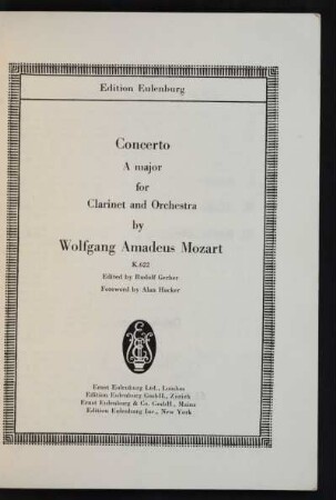Concerto A major for clarinet and orchestra : K. 622