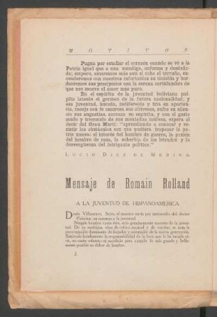 A la juventud de Hispanoamérica : Mensaje de Romain Rolland