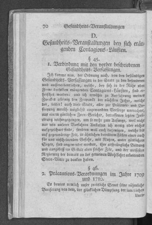 D. Gesundheits=Veranstaltungen bey sich eräugenden Contagions=Läuften.