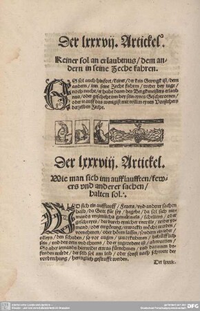 Der LXXXVIII. Artickel. Wie man sich inn aufflaufften/fewers und anderer sachen/halten sol.