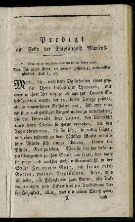 Predigt am Feste der Empfängniß Mariens.