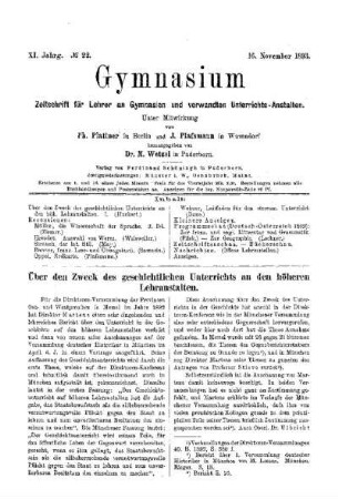 Über den Zweck des geschichtlichen Unterrichts an den höheren Lehranstalten