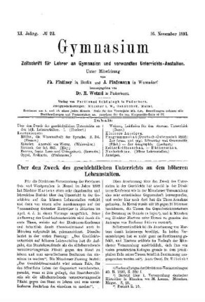 Über den Zweck des geschichtlichen Unterrichts an den höheren Lehranstalten