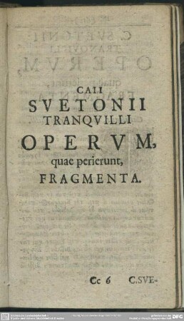 Caii Suetonii Tranquilli Operum, quae perierunt, Fragmenta