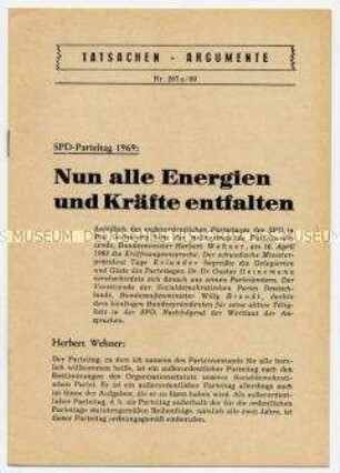 Heft aus der Schriftenreihe der SPD "Tatsachen - Argumente" zum Parteitag 1969