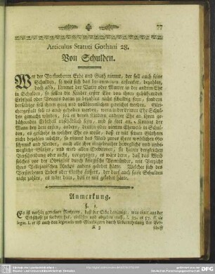 Articulus Statuti Gothani 28. Von Schulden
