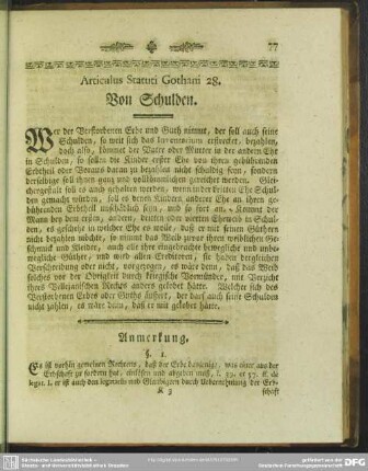 Articulus Statuti Gothani 28. Von Schulden