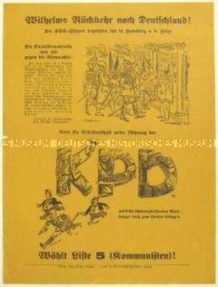 Flugblatt der KPD gegen die SPD und Wahlaufruf