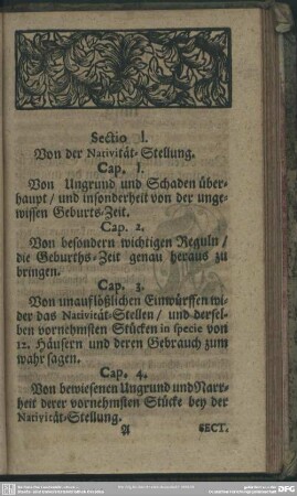 Sectio I. Von der Nativität-Stellung