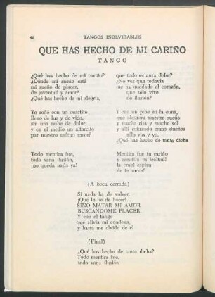 Qué has hecho de mi cariño : Tango