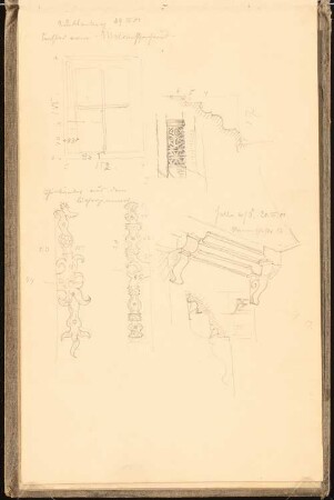 Skizzenbuch 1900-1901: Bürgerhäuser in Wittenberg und Halle: Fenster, Profile, Türbinder, Ansichten, perspektivische Ansichten, Schnitte