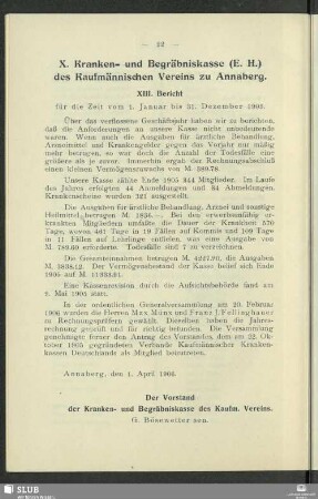 X. Kranken- und Begräbniskasse (E. H.) des Kaufmännischen Vereins zu Annaberg