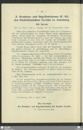 X. Kranken- und Begräbniskasse (E. H.) des Kaufmännischen Vereins zu Annaberg