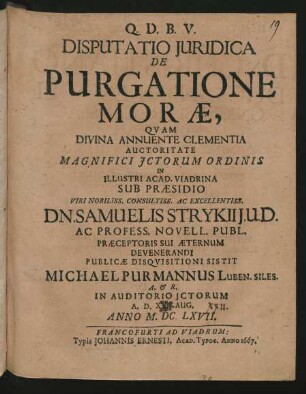Disputatio Iuridica De Purgatione Morae