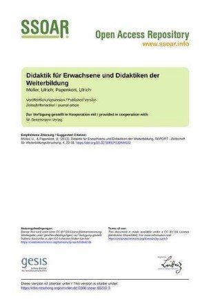 Didaktik für Erwachsene und Didaktiken der Weiterbildung
