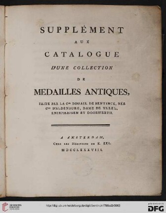 Suppl.: Catalogue d'une collection de médailles antiques