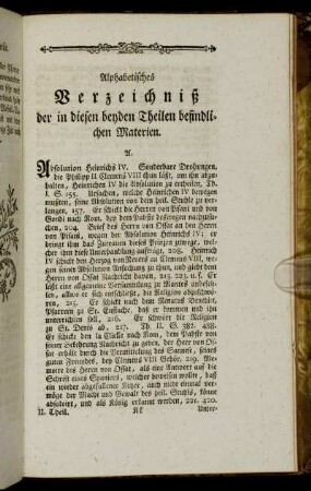 Alphabetisches Verzeichniß der in diesen beyden Theilen befindlichen Materien.