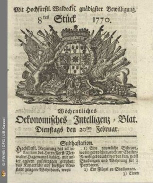 8tes Stueck, Dienstags den 20ten Februar 1770