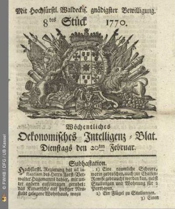 8tes Stueck, Dienstags den 20ten Februar 1770