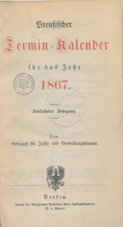 15.1867: Preußischer Terminkalender