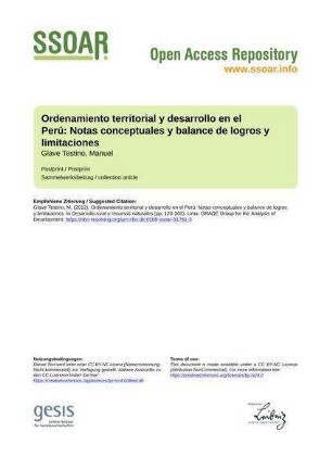 Ordenamiento territorial y desarrollo en el Perú: Notas conceptuales y balance de logros y limitaciones