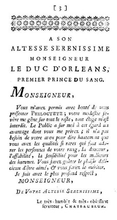 A Son Altesse Serenissime Monseigneur Le Duc D'Orleans, Premier Prince Du Sang.