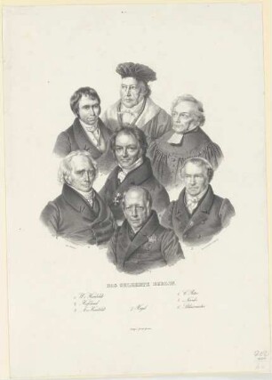 Gruppenbildnis des Wilhelm von Humboldt, des Christoph Wilhelm Hufeland, des Alexander von Humboldt, des Georg Wilhelm Friedrich Hegel, des Carl Ritter, des August Neander und des Friedrich Schleiermacher