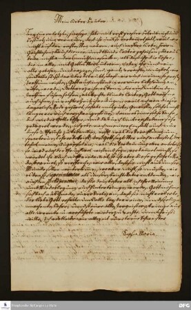 Brief Sophia Maria v. Reuß-Lobenstein an Heinrich XXIII. v. Reuß-Lobenstein.