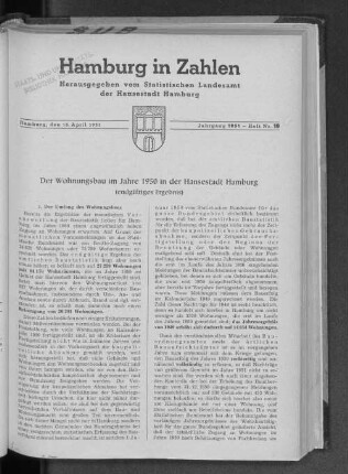 Der Wohnungsbau im Jahre 1950 in der Hansestadt Hamburg (endgültiges Ergebnis)