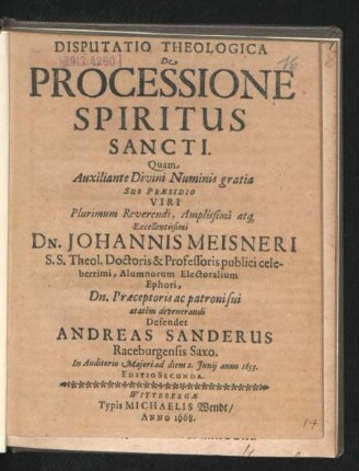 Disputatio Theologica De Processione Spiritus Sancti