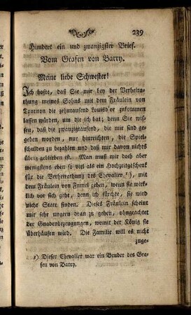 Hundert ein und zwanzigster Brief. Vom Grafen von Barry. - Hundert dreyssigster Brief. Von Herrn Dorat.