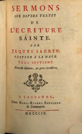 Sermons Sur Divers Textes De L'Ecriture Sainte, 7