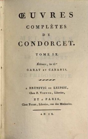 Oeuvres complètes de Condorcet, 9